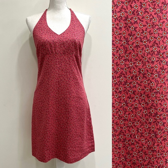 Vintage Y2K J.Crew Ditsy Floral Open Back Halter Dress Pink Summer Size 4 - Picture 1 of 10